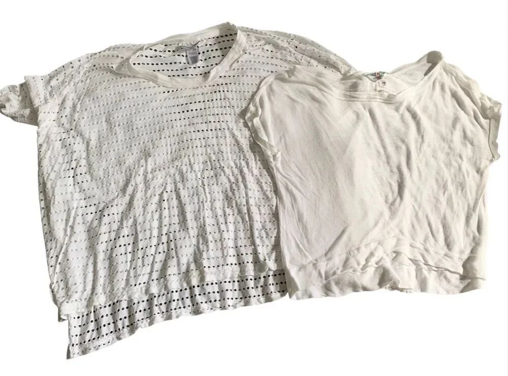 2 HARD TAIL FOREVER white OVERSIZED AIRY & CUT OUT BACK T SHIRT TOP LOT sz XS